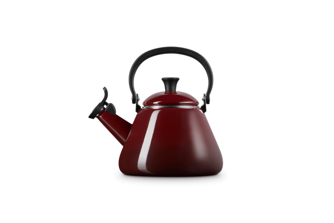 Le Creuset Kone Kettle 1.6L in Garnet red, durable enamel finish, available at Keans Claremorris.