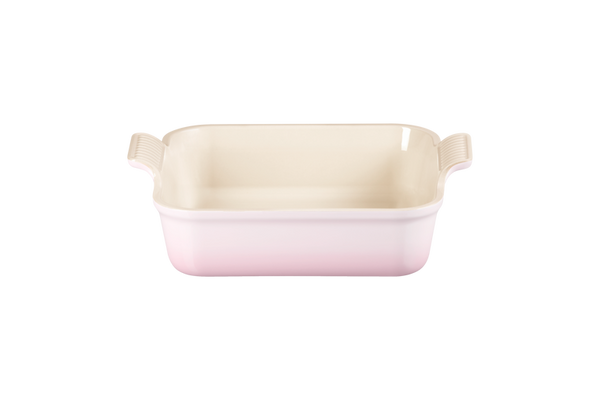 Le Creuset Heritage 23cm square stoneware dish in shell pink, durable, scratch-resistant, 2.8L capacity – Keans Claremorris