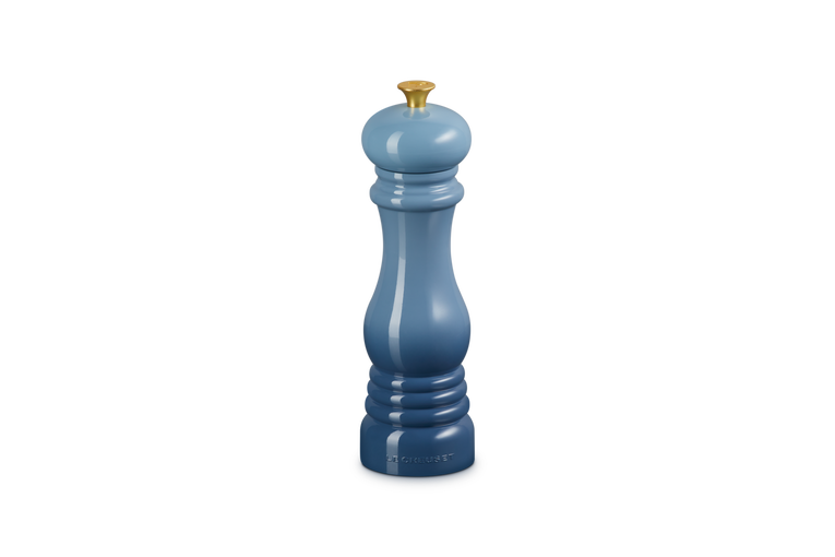Le Creuset 21cm Chambray Pepper Mill with adjustable ceramic grinder, durable ABS plastic – available at Keans Claremorris.