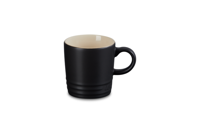 Le Creuset 100ml Satin Black Stoneware Espresso Mug, scratch-resistant, durable, dishwasher safe – available at Keans