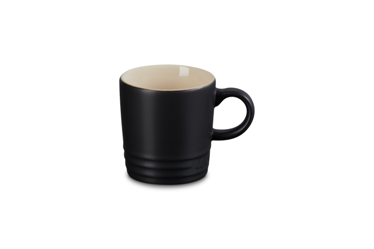 Le Creuset 100ml Satin Black Stoneware Espresso Mug, scratch-resistant, durable, dishwasher safe – available at Keans