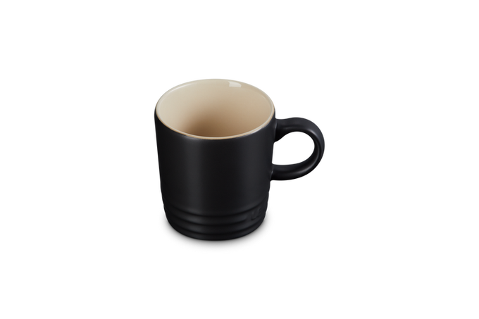 Le Creuset Stoneware Espresso Mug 100ml in Satin Black, durable and stylish, available at Keans Claremorris.