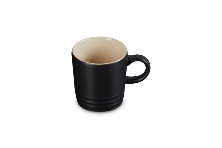 Le Creuset Stoneware Espresso Mug 100ml in Satin Black, durable and stylish, available at Keans Claremorris.