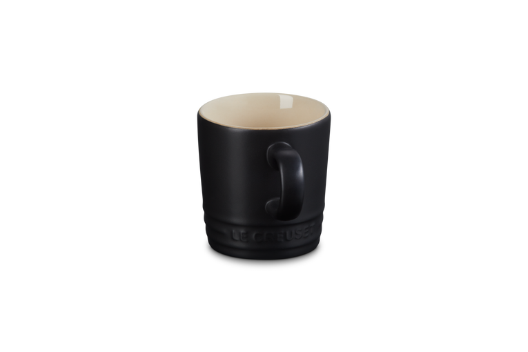 Le Creuset Stoneware Espresso Mug 100ml in Satin Black, durable and stylish, available at Keans Claremorris.