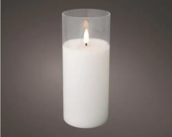 LED Wick Candle Glass Cylinder BO Indoor, Clear/Warm White D.7.5cm Keans Claremorris