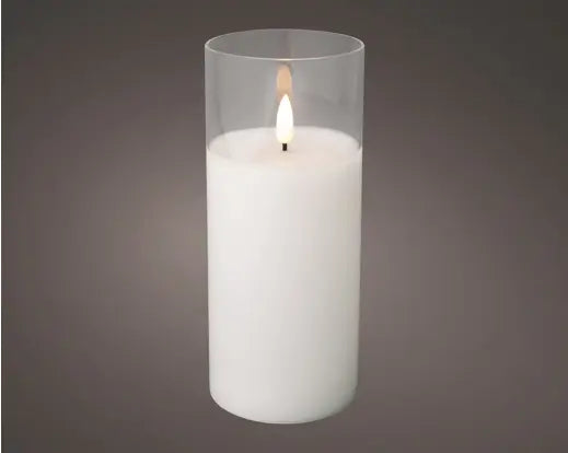 LED Wick Candle Glass Cylinder BO Indoor, Clear/Warm White D.7.5cm Keans Claremorris