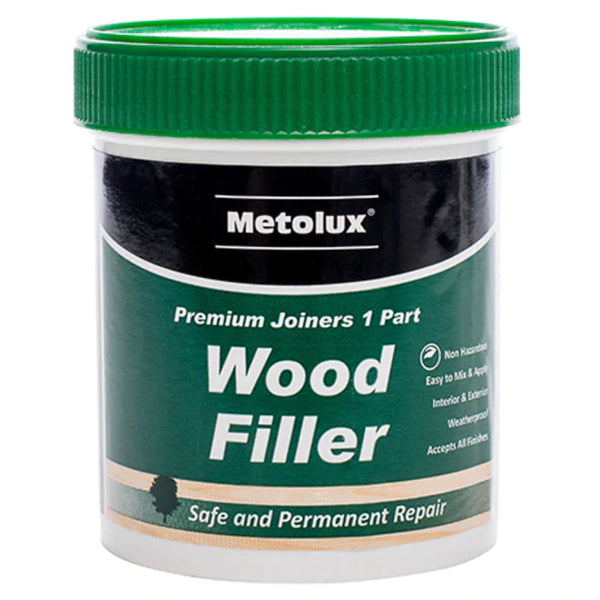Metolux Pine Wood Filler 250ml, fast-drying, easy to sand, low odour, ideal for interior timber repairs – Keans Claremorris
