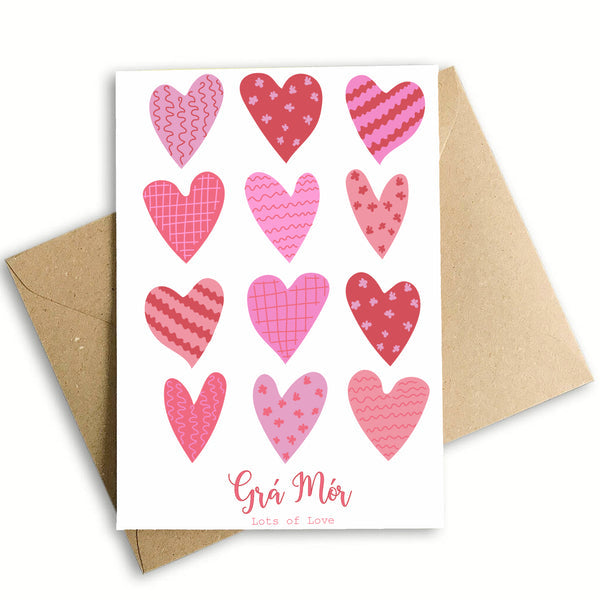 Lots of Love Hearts Card, A6 size, 350gsm silk card with eco-friendly envelope, greeting for new baby – Keans Claremorris.