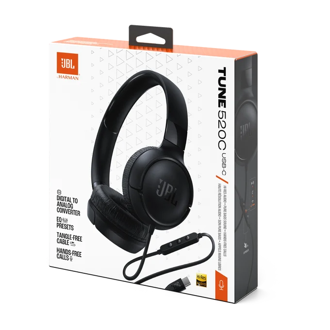 JBL Tune 520C USB-C On-Ear Wired Headphones Mic Black| JBLT530CBLK - Image 9
