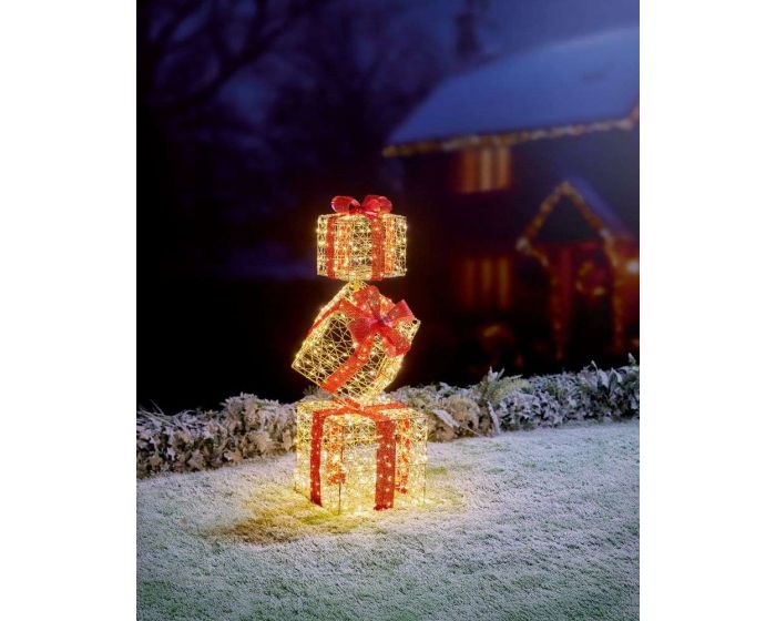 96cm Lit Golden Elegance Twist 3 Parcel Stack With 500 Warm White Led 25711 - Image 1