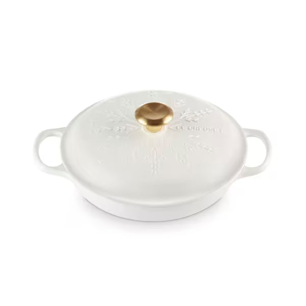 Le Creuset Christmas Shallow Casserole 26cm Snowflakes Keans Claremorris