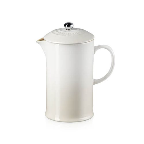 Le Creuset 1L Meringue Stoneware Cafetière with stainless steel knob, durable, dishwasher safe – available at Keans