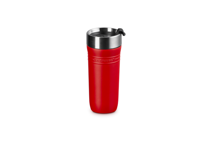 Le Creuset On The Go 350ml Travel Mug in vibrant color, durable and leak-proof, available at Keans Claremorris.