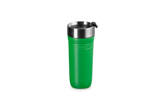 Le Creuset On The Go 350ml Travel Mug in vibrant color, durable and leak-proof, available at Keans Claremorris.