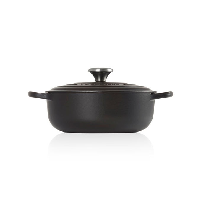 Le Creuset Signature 24cm Satin Black Sauteuse, durable cast iron cookware, available at Keans Claremorris.