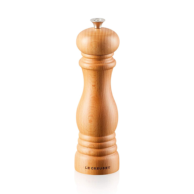 Le Creuset 21cm Beechwood Salt Mill with adjustable ceramic grinder, durable ABS plastic, 10-year guarantee – Keans