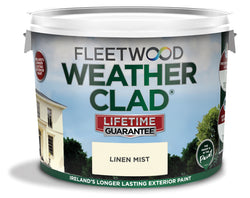 Fleetwood Weatherclad Masonry Paint 10L for durable exterior walls, available at Keans Claremorris.