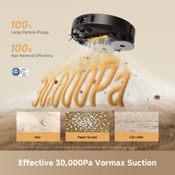 Hair removal device with text highlighting features and suction power on a beige background