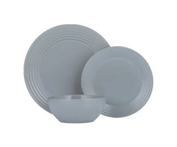 Living Grey 12Pc Stoneware Dinner Set with Ribbed Detail, Microwave & Dishwasher Safe – Keans Claremorris