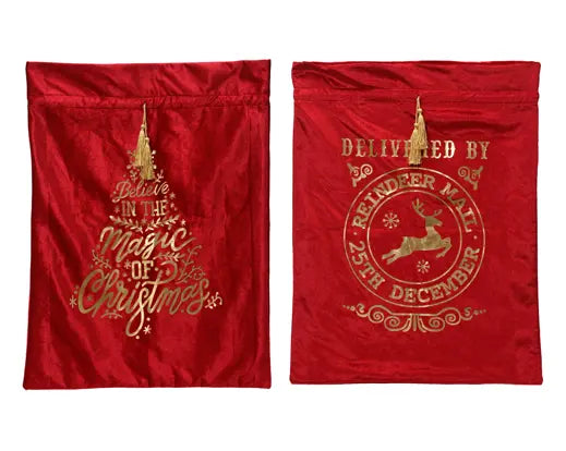 Luxury Velvet Christmas Gift Bag – Red & Gold Foil (2 Assorted Designs, 80cm) Keans Claremorris