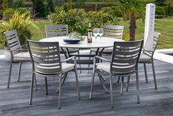 Lyra 6 Seat Round Outdoor Dining Set with Parasol
