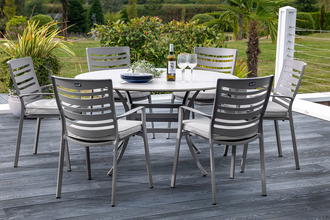 Lyra 6 Seat Round Outdoor Dining Set with Parasol - Image 2