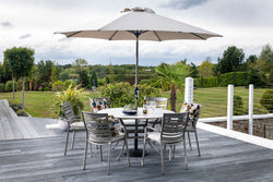 Lyra 6 Seat Round Outdoor Dining Set with Parasol Keans Claremorris