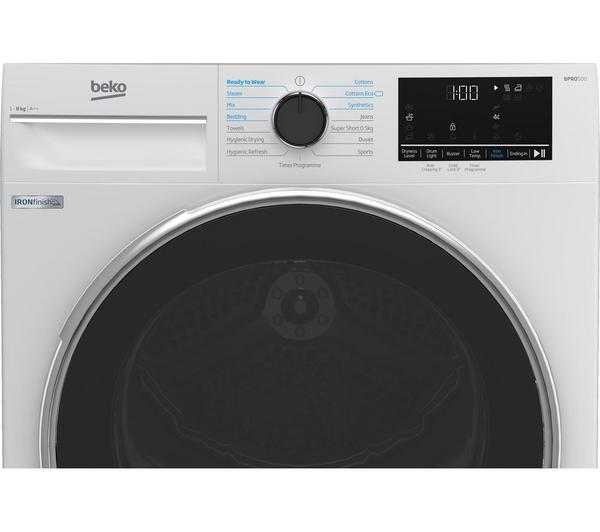 BEKO Pro IronFinish B5T4923IW 9kg white heat pump tumble dryer, energy-efficient, available at Keans Claremorris