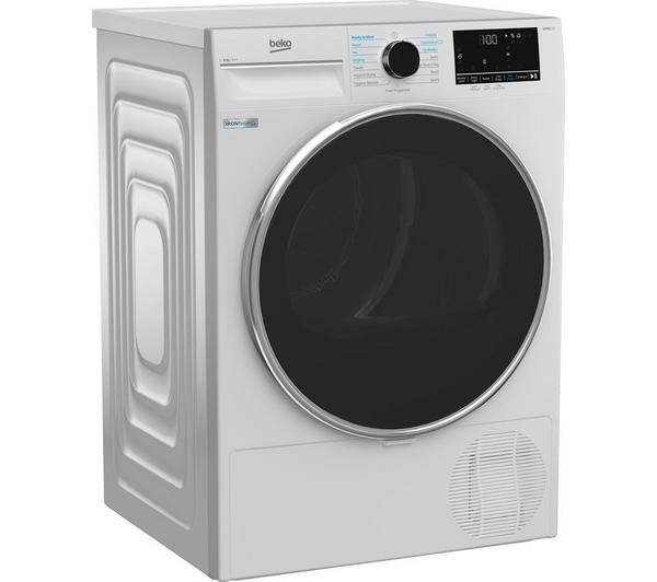BEKO Pro IronFinish B5T4923IW 9kg white heat pump tumble dryer, energy-efficient, available at Keans Claremorris.