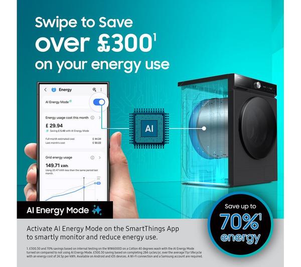 SAMSUNG Series 5 AI Energy 9kg WiFi Washing Machine 1400 Spin White - Keans Claremorris