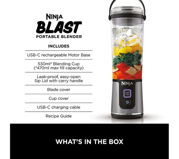 NINJA Blast BC151UKBK cordless black blender, powerful and portable, available at Keans Claremorris.