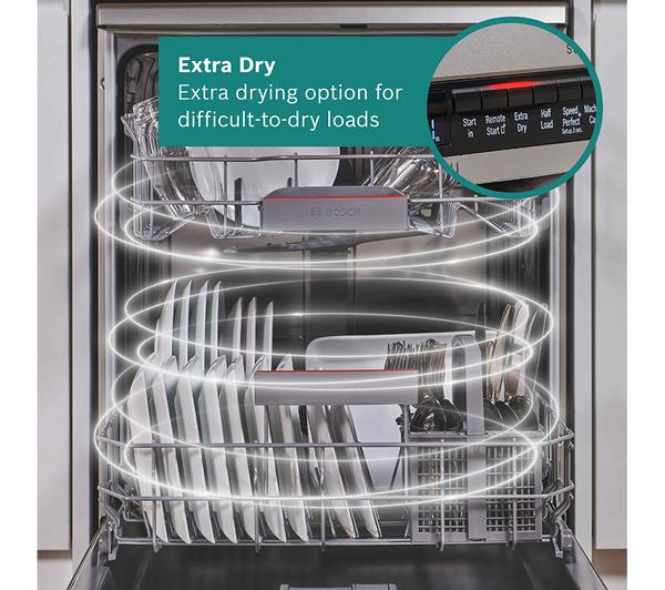 BOSCH Series 4 SMS4EKI06G full-size silver dishwasher, efficient cleaning, available at Keans Claremorris.