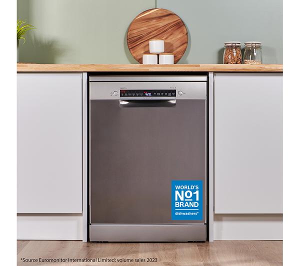 BOSCH Series 4 SMS4EKI06G silver full-size dishwasher, efficient cleaning, stainless steel, available at Keans Claremorris