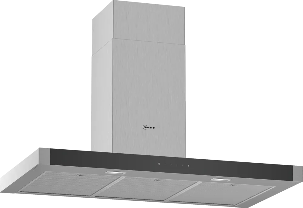Neff N50 90cm stainless steel wall-mounted chimney cooker hood with touch controls and LED lights.