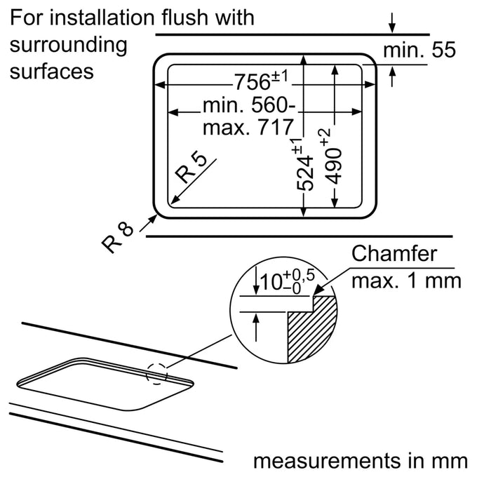 Bosch PPQ7A6B90 75cm Flame Select Gas on Glass Hob, sleek black design, available at Keans Claremorris.