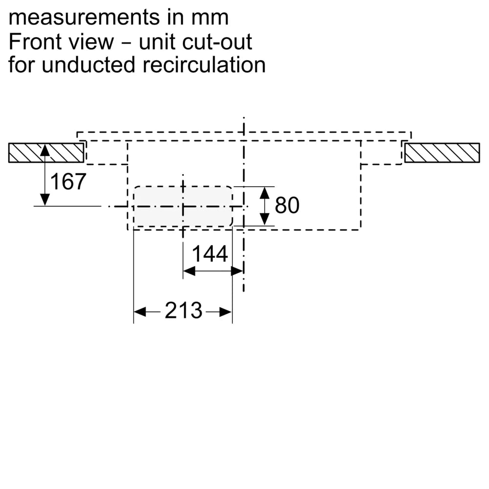 Technical drawing showing front view cut-out measurements in millimeters for Neff N50 Induction Hob with Integrated