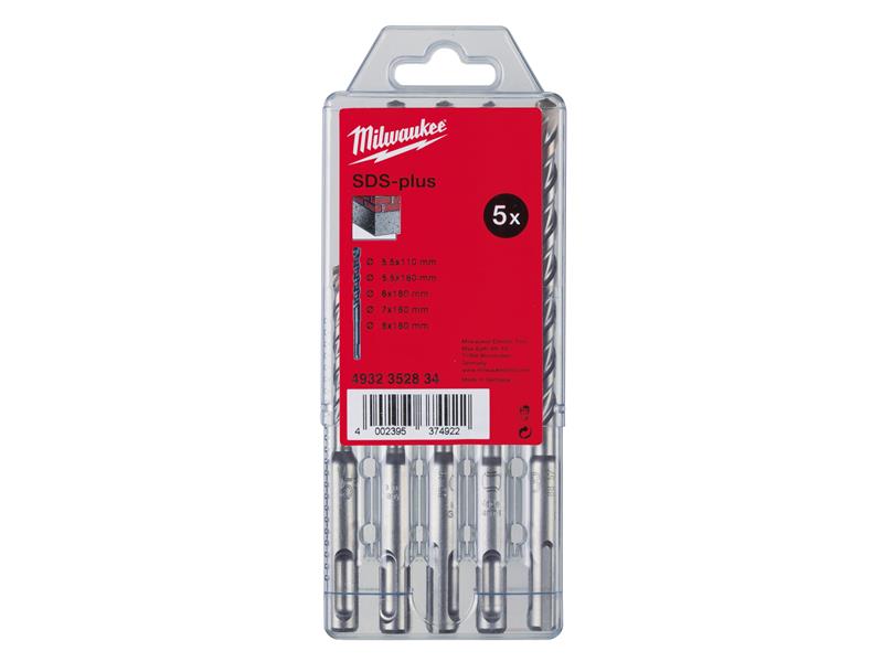 Milwaukee SDS Plus M2 5-piece drill bit set with carbide tips, 2-flute design for fast, durable drilling – Keans Claremorris