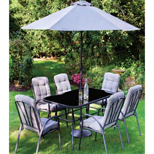 Madison Stripe 6 Seater Dining Set with Parasol | Keans Claremorris