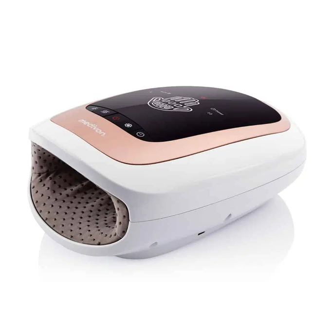 Medivon Hand LUX Massager White with pneumatic air pressure, heat therapy, 3 modes, 3 intensities – available at Kean’s