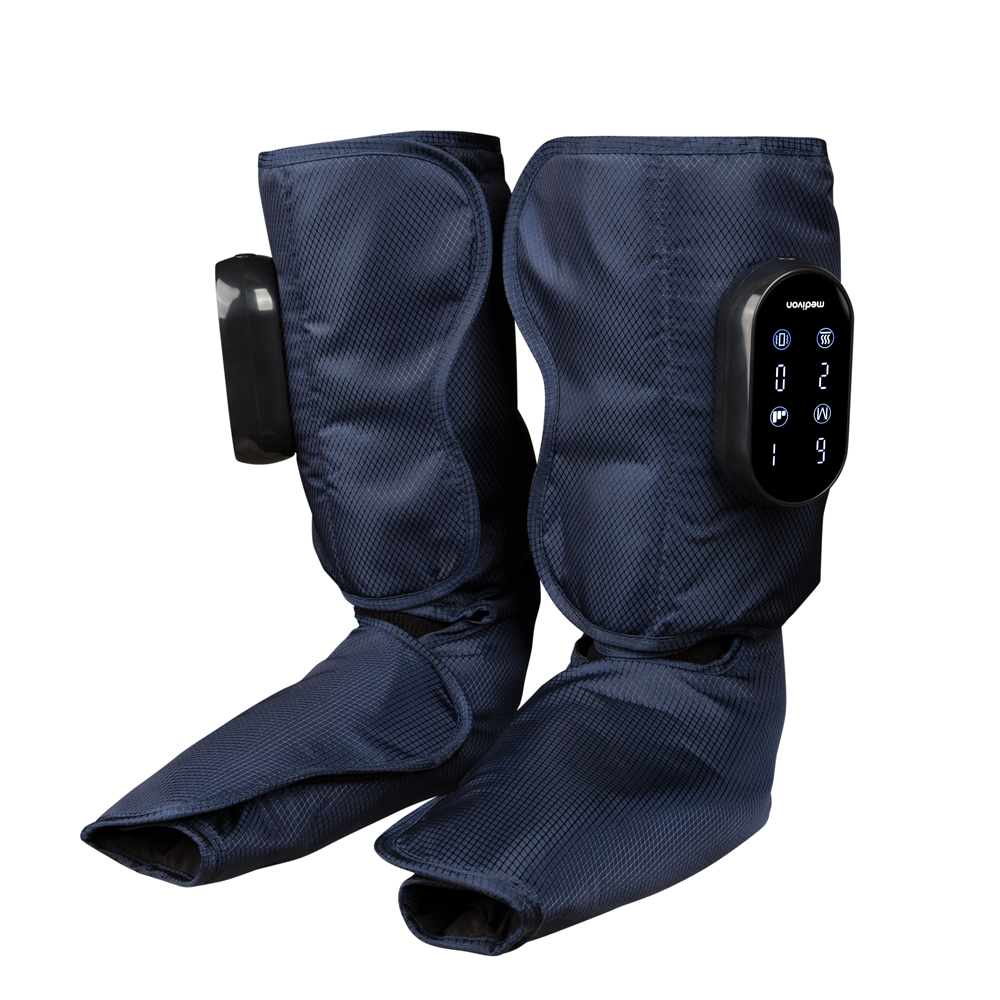 Medivon Misto Lymphatic Massager Navy with air compression, heat therapy, adjustable bands – available at Kean’s