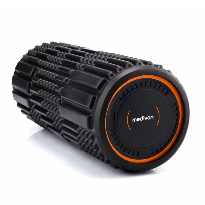 Medivon RecoRoll Max Black Muscle Roller with 5 vibration levels, Bluetooth, ergonomic design – available at Kean’s