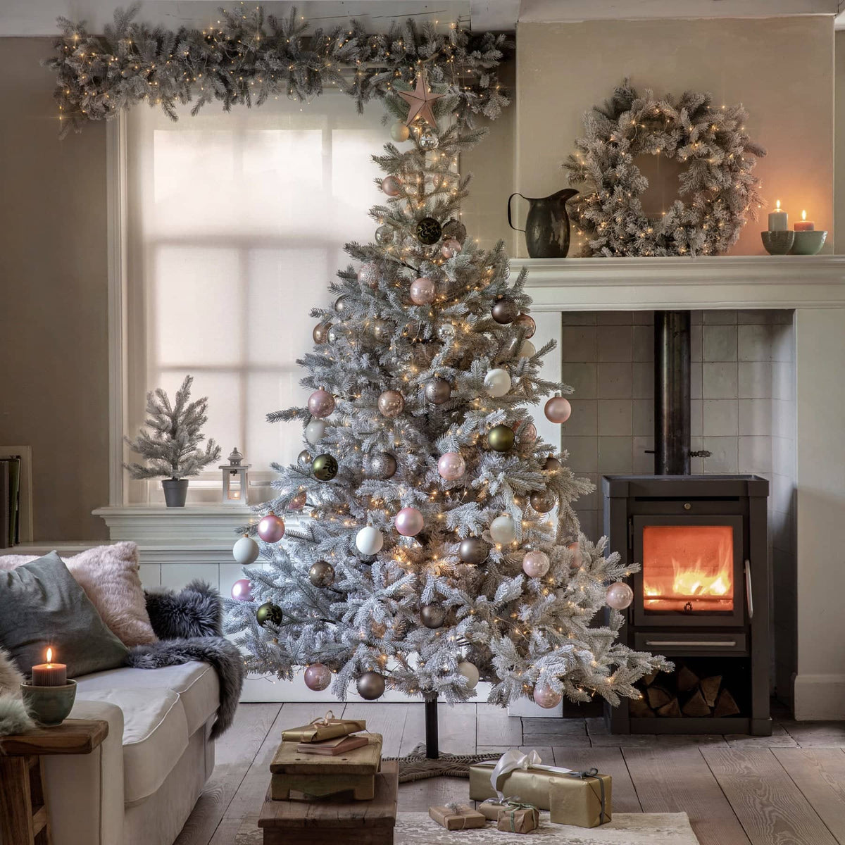 Grandis Fir Snowy Christmas Tree 210 cm (7ft) with snowy tips – festive holiday decor from Keans Claremorris