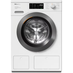 Miele WEB685 WCS 125 Edition 8kg front-load washing machine in white with CapDosing, Honeycomb Drum, at Keans Claremorris.