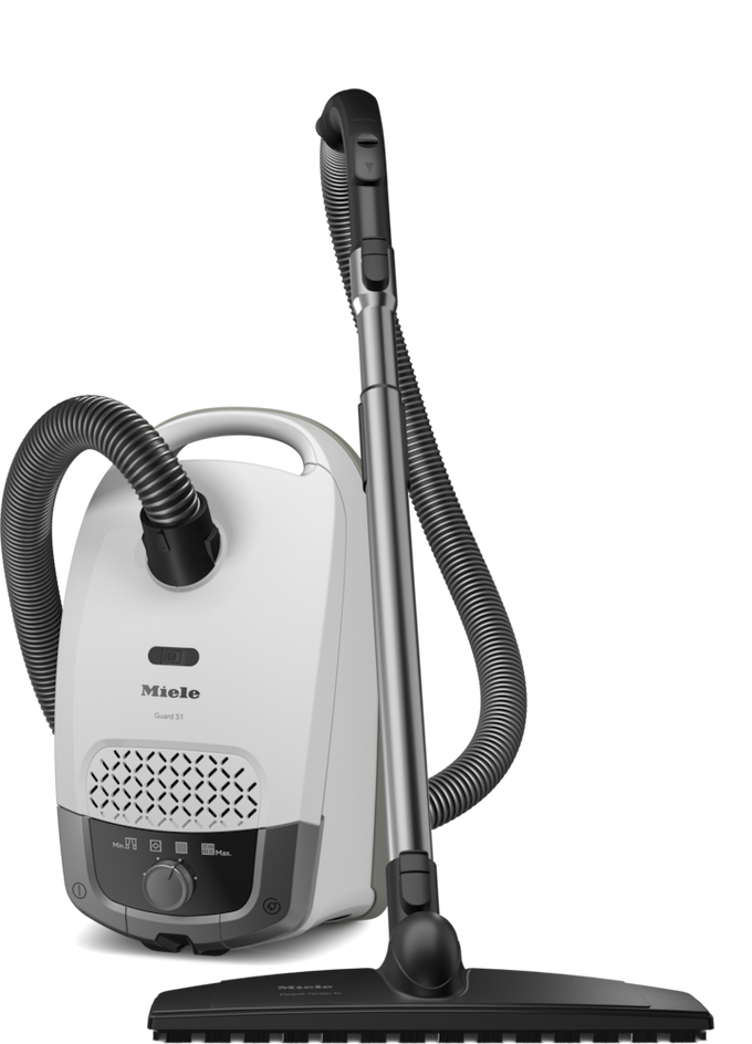 Miele Guard S1 Parquet XL vacuum in brilliant white, lightweight, high suction, AirClean Plus filter, at Kean’s Claremorris.
