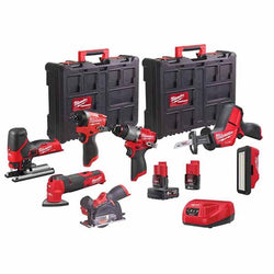 Milwaukee 12V Fuel 7 Piece Power Pack Kit with 6.0Ah & 2.0Ah batteries, brushless motors, and Packout cases - Keans
