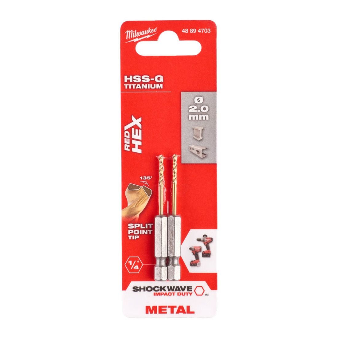 Milwaukee SHOCKWAVE Titanium HSS-G Drill Bits 2mm 2pk | 48894703 Keans Claremorris