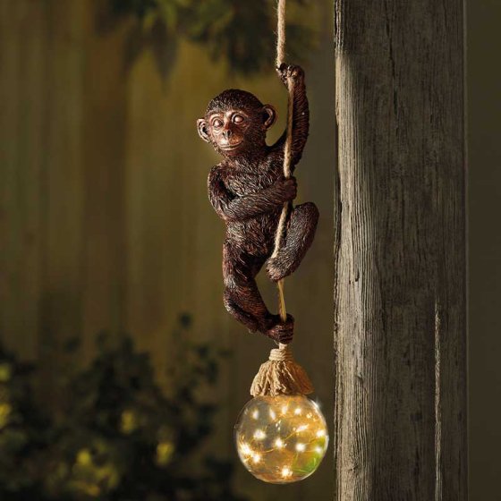 Monkey Rope! Solar Garden Light, hand-painted monkey with firefly LEDs, solar-powered, automatic night illumination – Keans