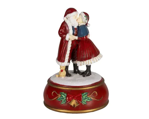 Mr & Mrs Santa Kissing Music Box Polyresin - Red H.18.2cm Keans Claremorris