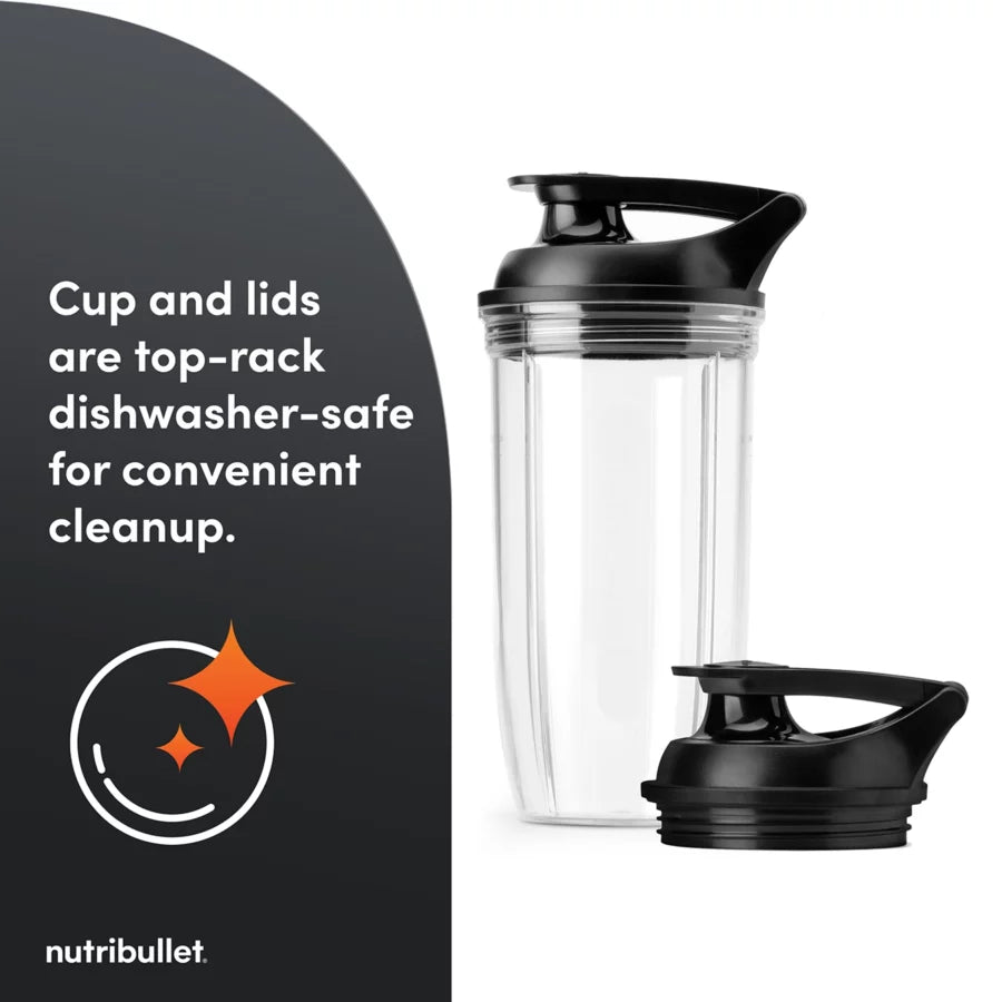 Nutribullet Ultra 1200 McLaren clear cup with black flip-top lid and separate lid shown on white background.