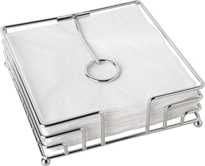 Metal silver metal napkin holder for lunch napkins, compact and modern design by Keans Claremorris.